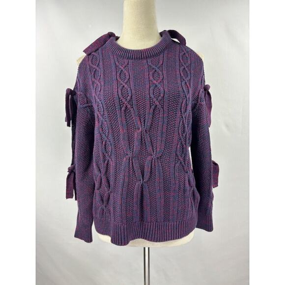 Project Naadam Sweater Purple Pink XS Cable Knit Ties Tie Accents - Picture 2 of 14